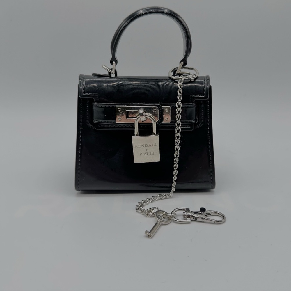 New Kendall & Kylie Glossy Black Mini Bag with Silver Accents